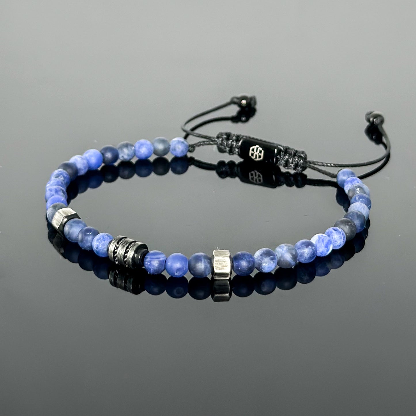 2002 Men’s Minimalist Matte Dark Blue Sodalite Beaded Bracelet