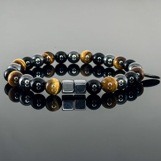 2108 Men’s Trio Wristband with Black Onyx, Hematite and Tiger's Eye