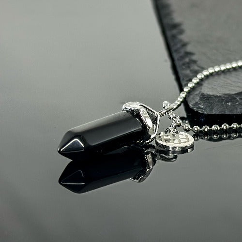 12500 Hexagonal Point Black Onyx Crystal Pendant Necklace