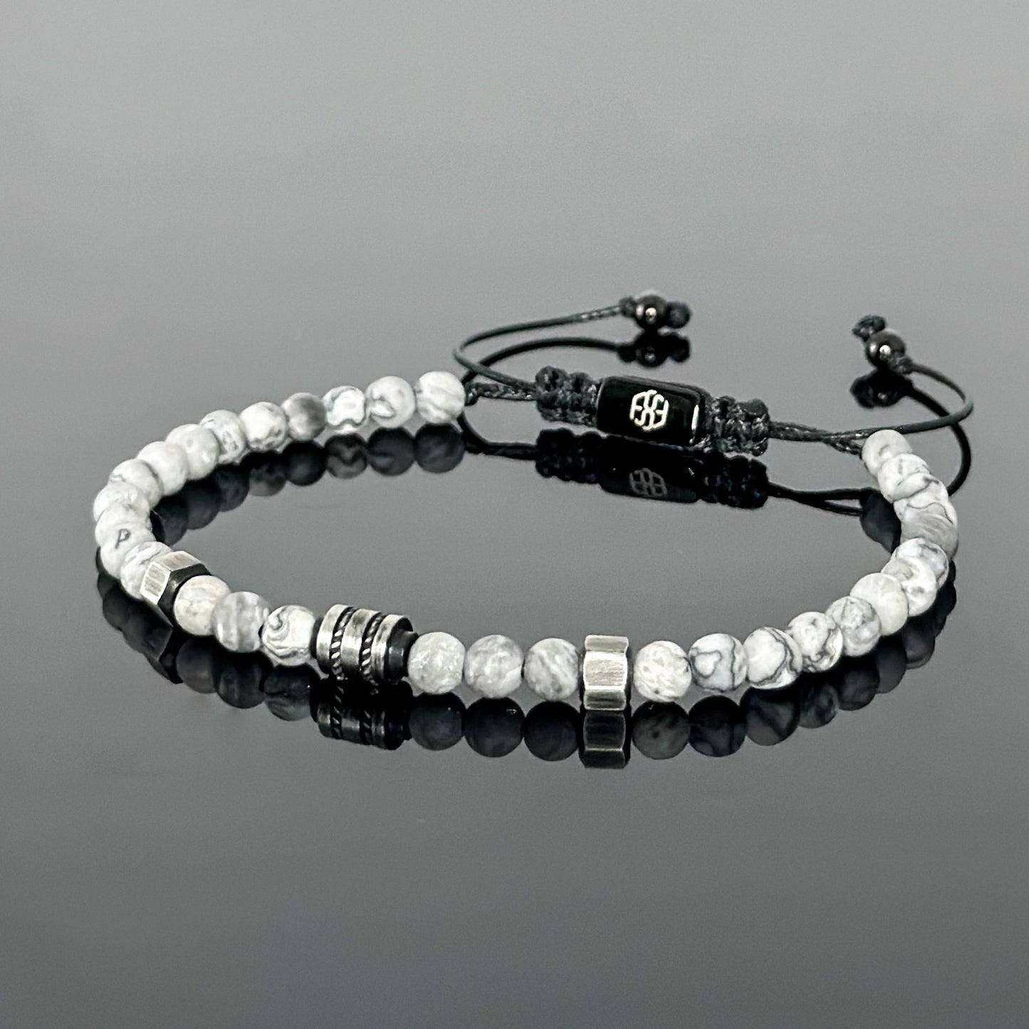 2011 Men’s Minimalist Matte Gray Landscape Jasper Beaded Bracelet