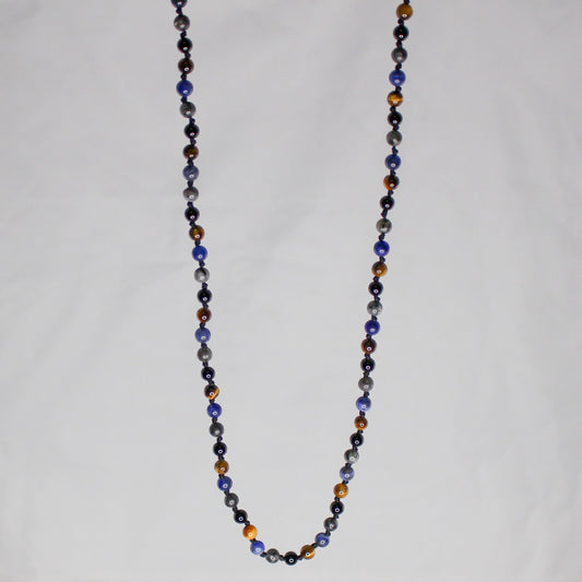 11105 Men's Mixed Natural Stone Knotted Necklace