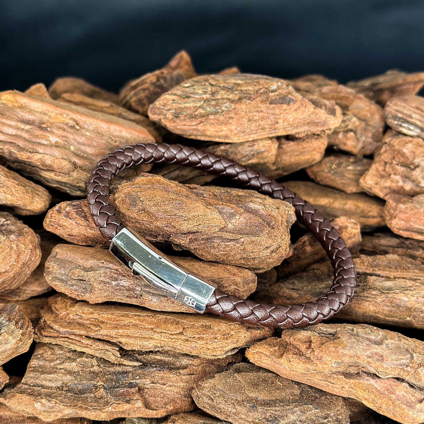 4002 Men’s Plait Round Brown Leather Bracelet with Stainless Steel Clasp