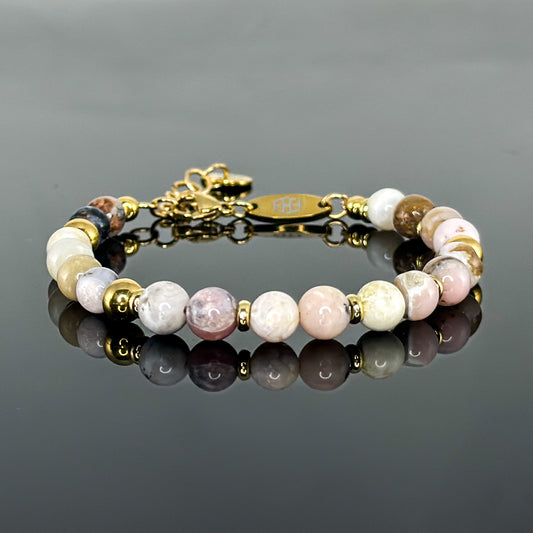 29002 Women’s Beaded Bracelet with Pink Opal and Gold Plated