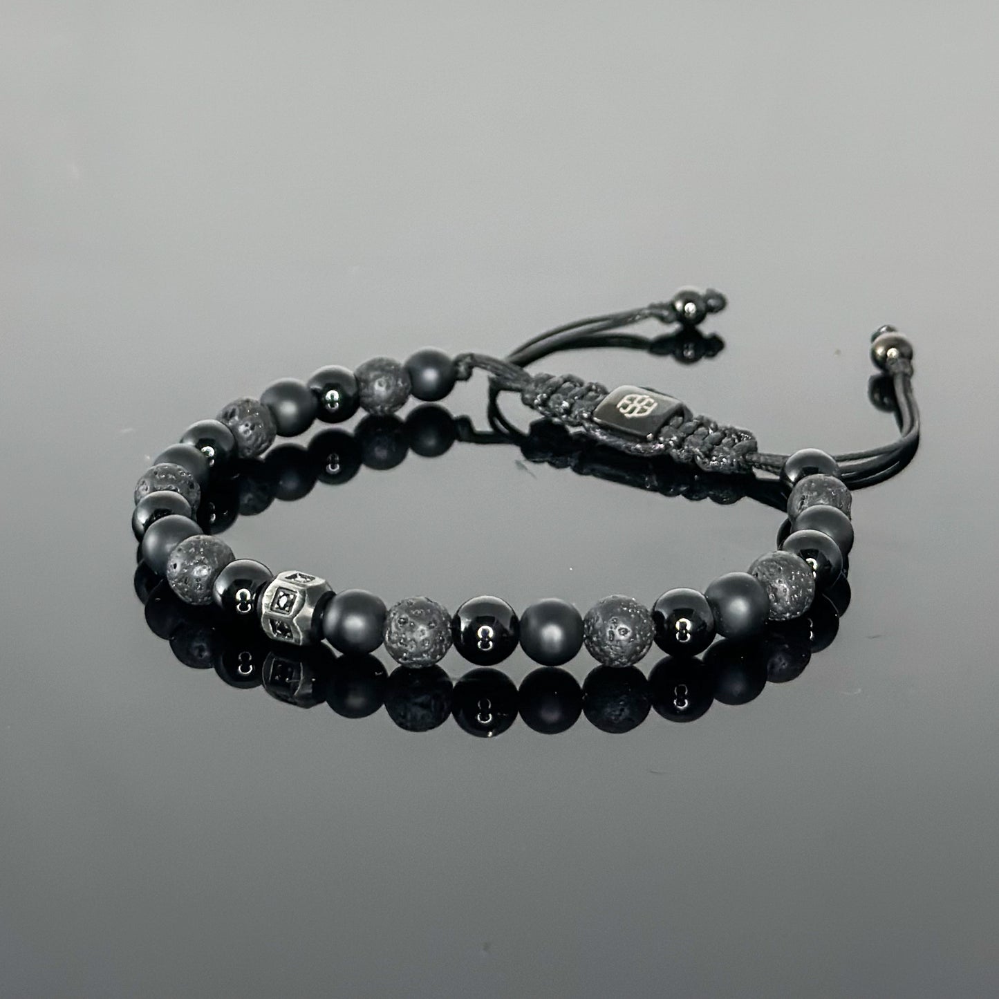 2202 Men's Mixed Stones Bracelet with Men's Black Onyx, Lava Stone, Matte Black Onyx