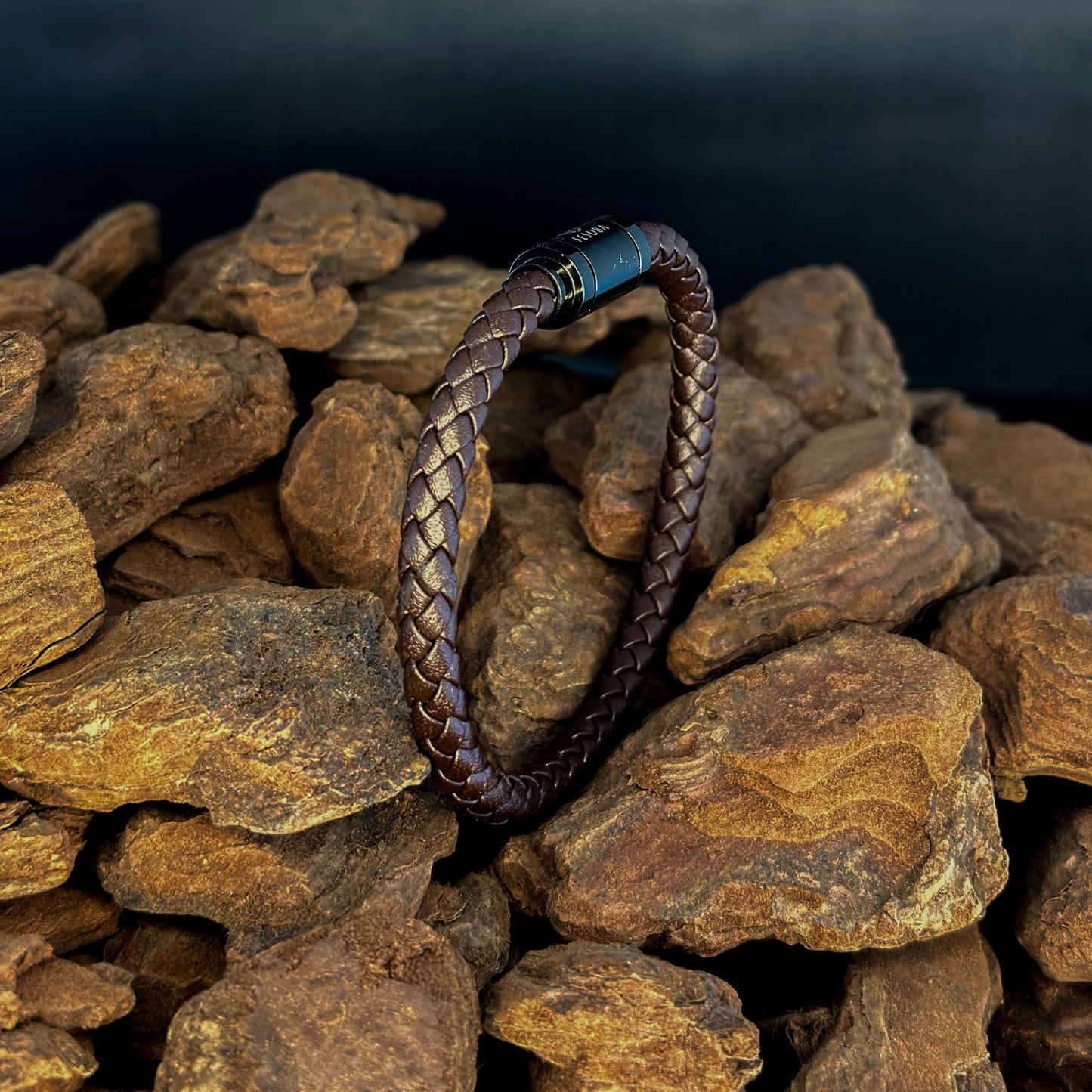 4027 Men’s Brown Plaited Leather Bracelet with Black Magnetic Clasp