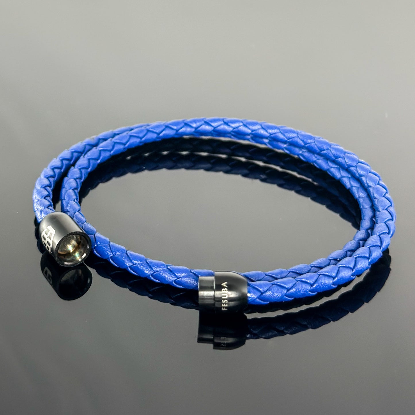 4024 Men’s Double Wrap Blue Plaited Leather Bracelet