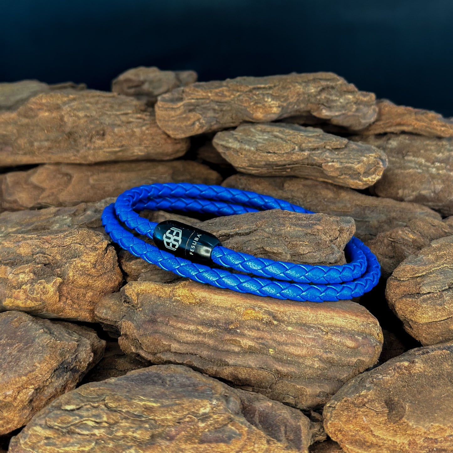 4024 Men’s Double Wrap Blue Plaited Leather Bracelet