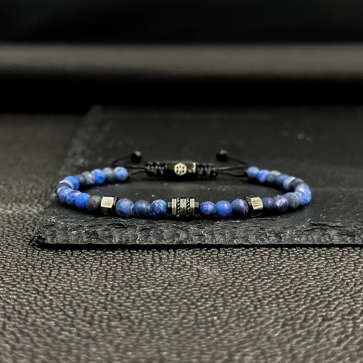 2002 Men’s Minimalist Matte Dark Blue Sodalite Beaded Bracelet