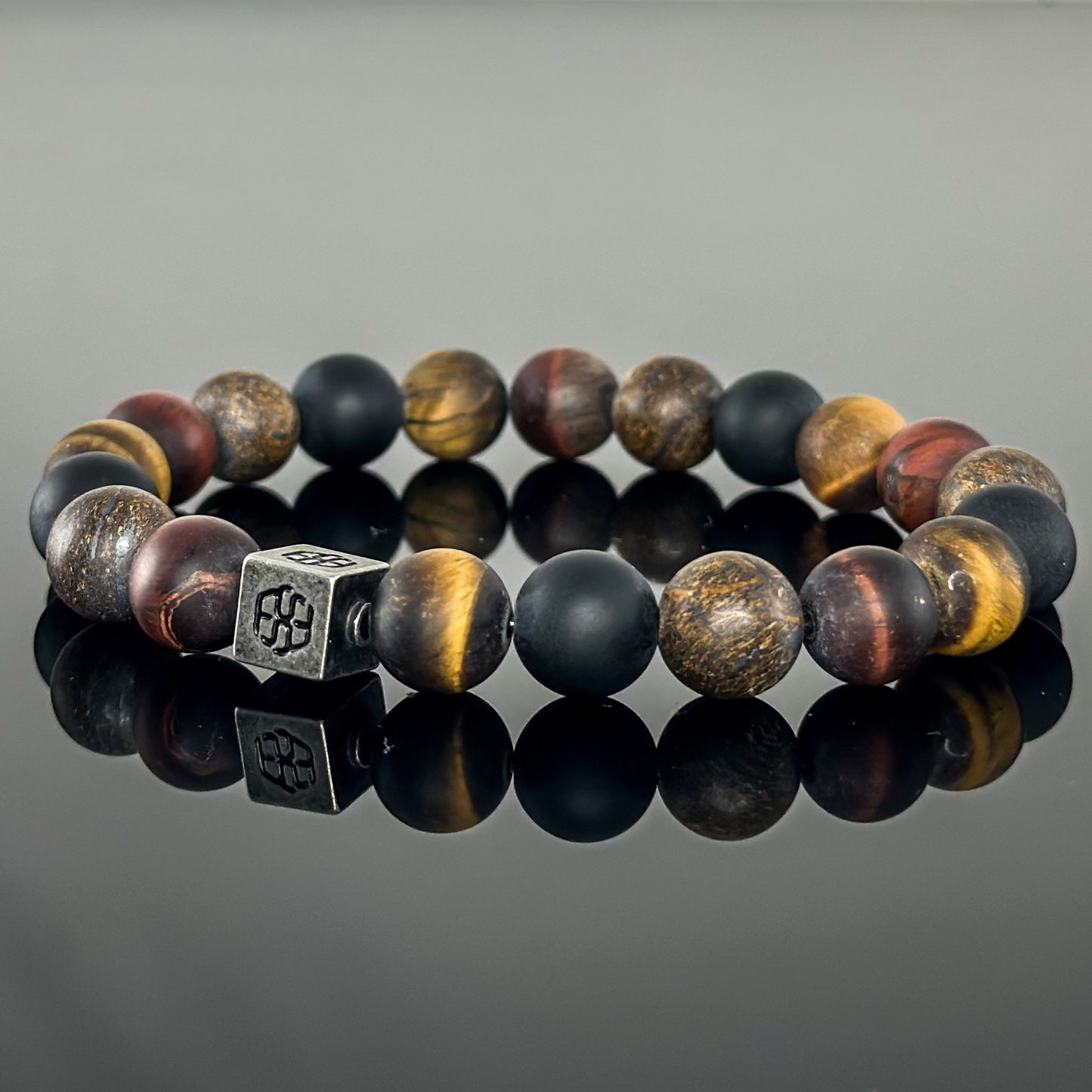 3109 Men's Signature Wristband with Matte Tiger's Eye, Matte Red Tiger's Eye, Matte Bronzite, and Matte Black Onyx