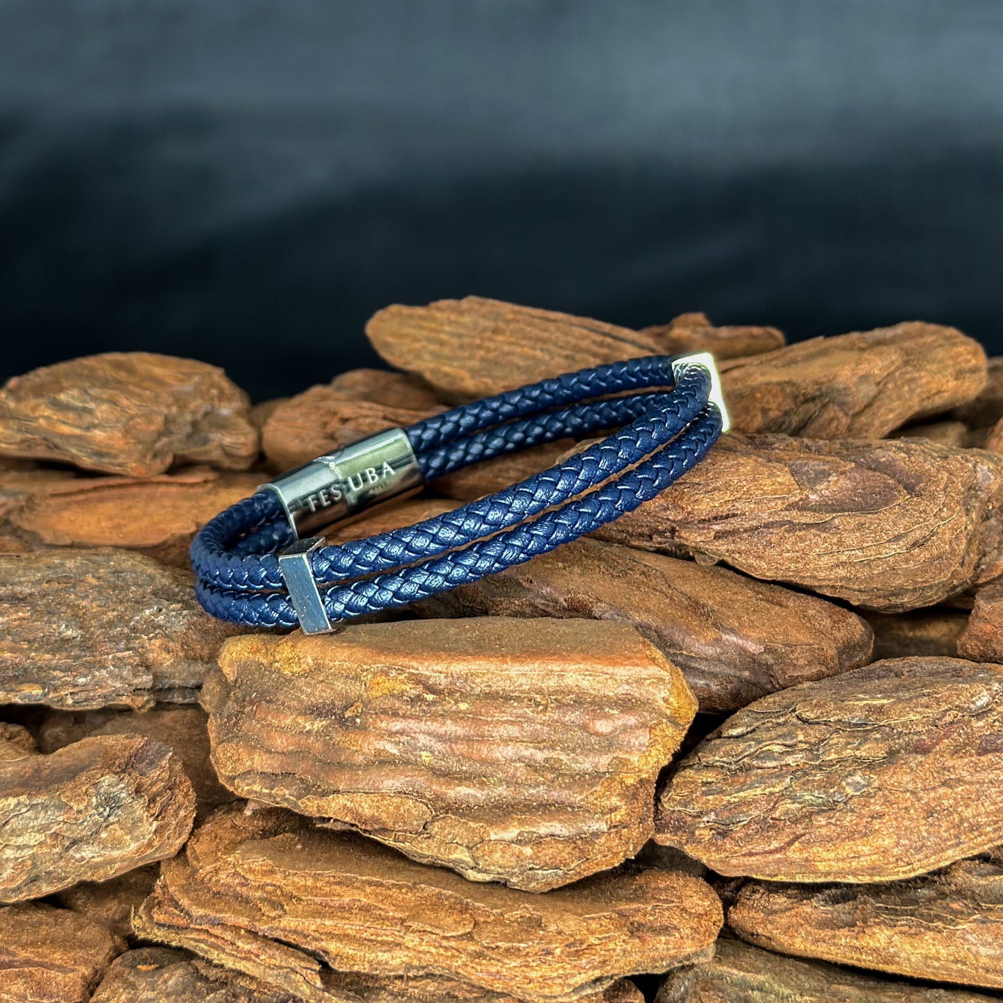 4029 Men’s Double Plait Dark Blue Slim Leather Bracelet