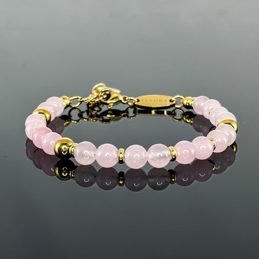 29002 Women’s Beaded Bracelet with Rose Quartz and Gold Plated