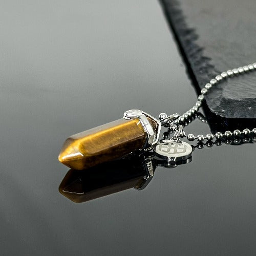 12500 Hexagonal Point Tiger's Eye Crystal Pendant Necklace