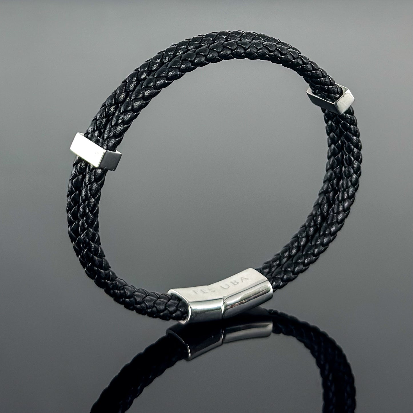 4029 Men’s Double Plait Black Slim Leather Bracelet