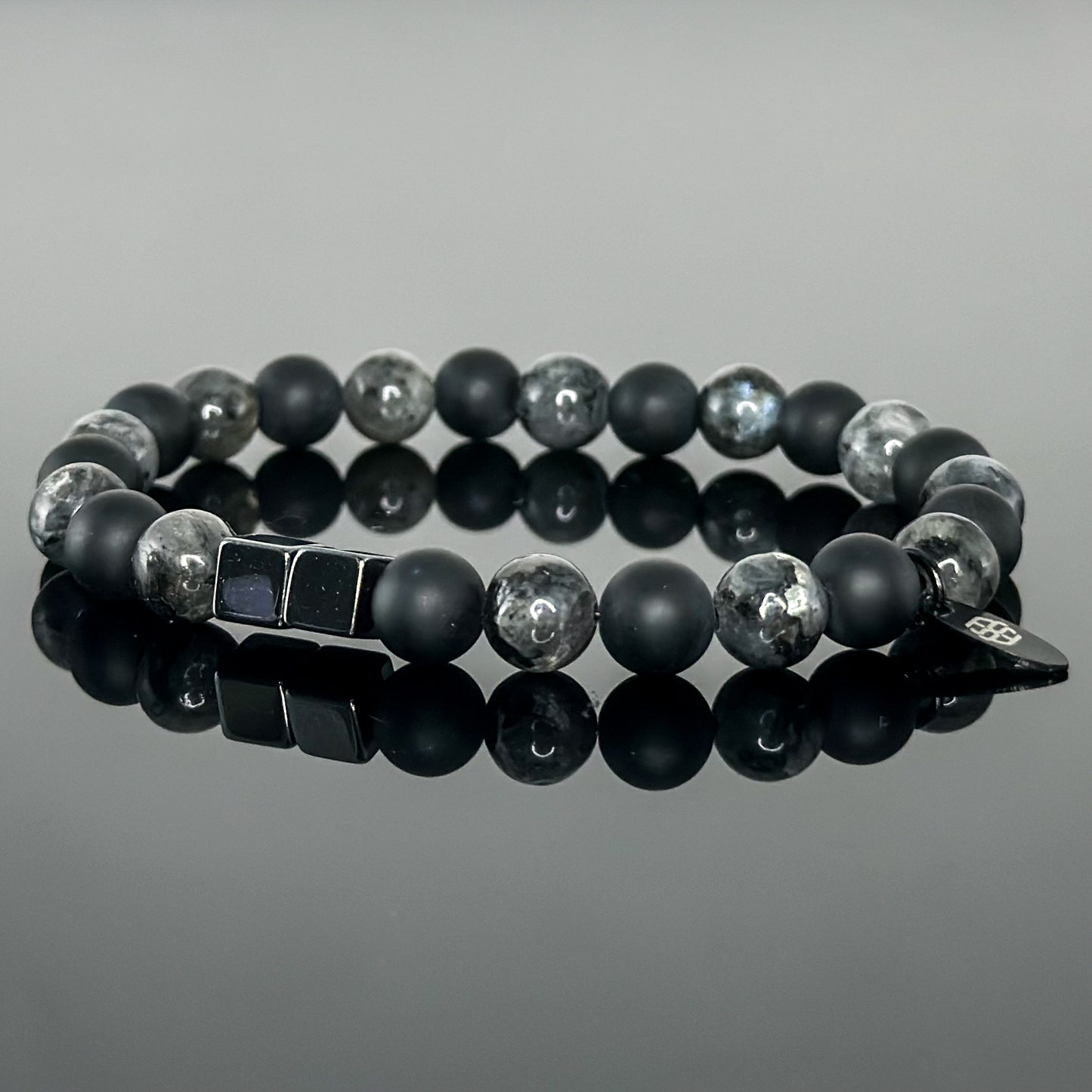 2144 Men's Duo Wristband with Larvikite and Matte Black Onyx