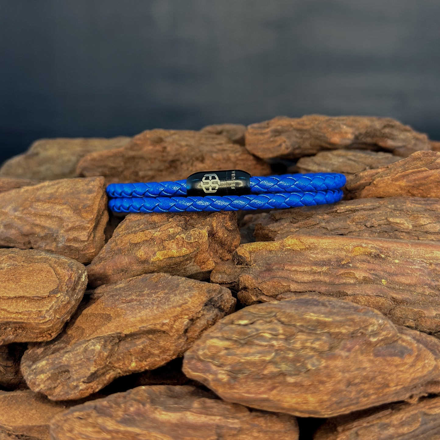 4024 Men’s Double Wrap Blue Plaited Leather Bracelet