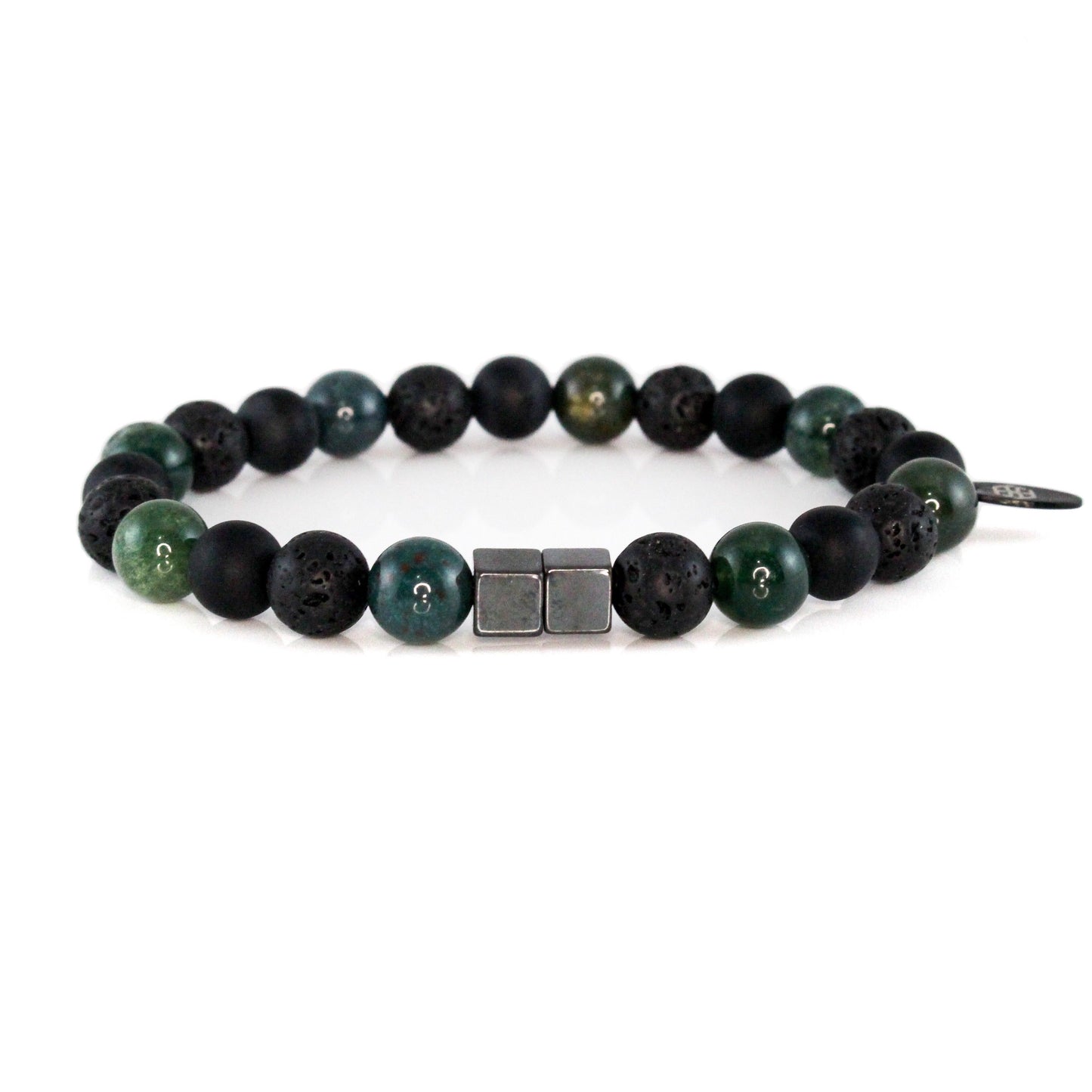 2125 Men's Trio Wristband with Moss Agate, Lava Stone and Matte Black Onyx