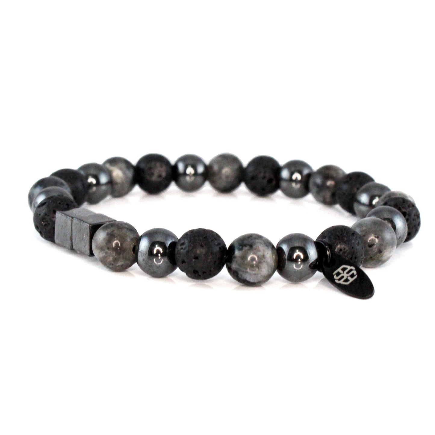 2111 Men’s Trio Wristband with Larvikite, Hematite and Lava Stone