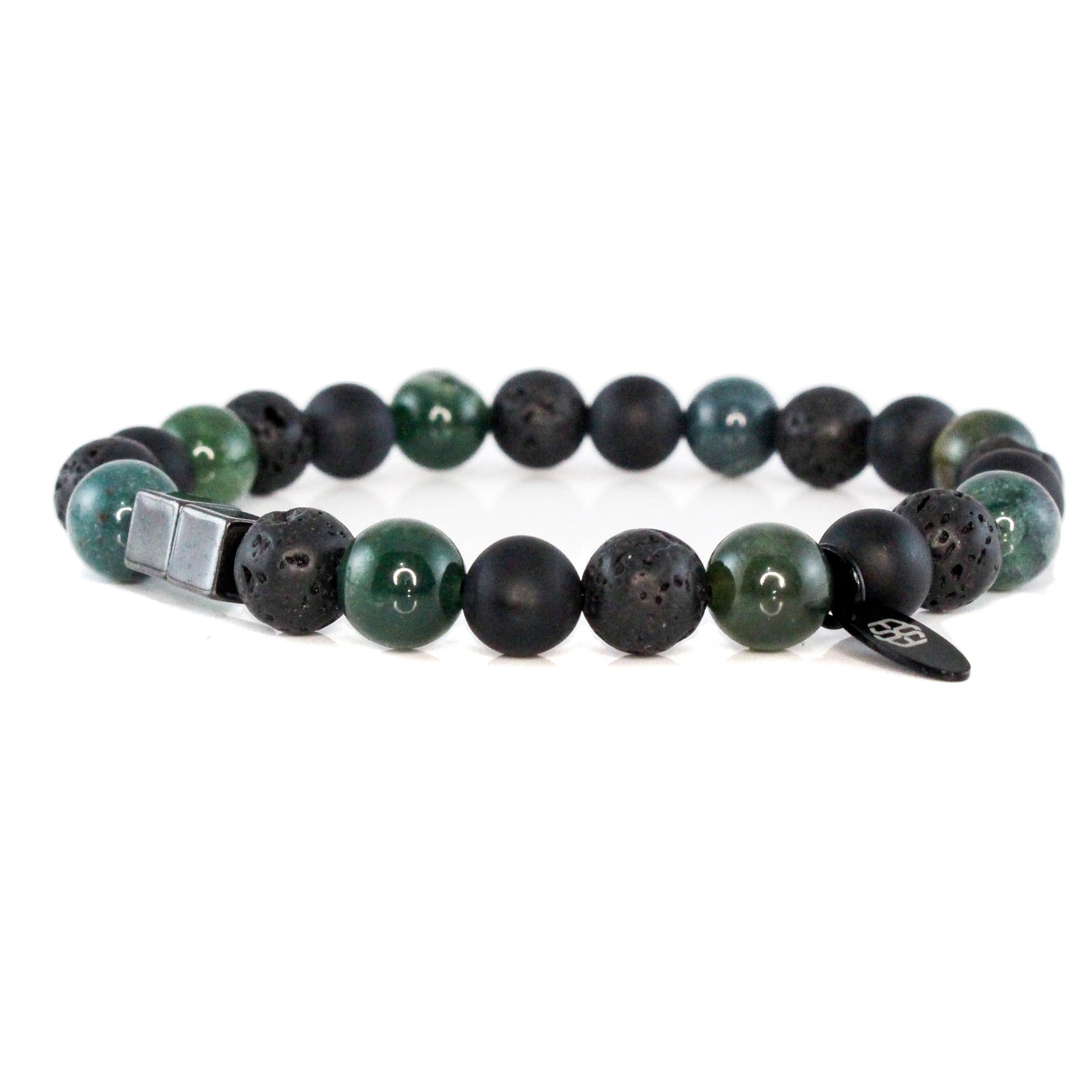 2125 Men's Trio Wristband with Moss Agate, Lava Stone and Matte Black Onyx