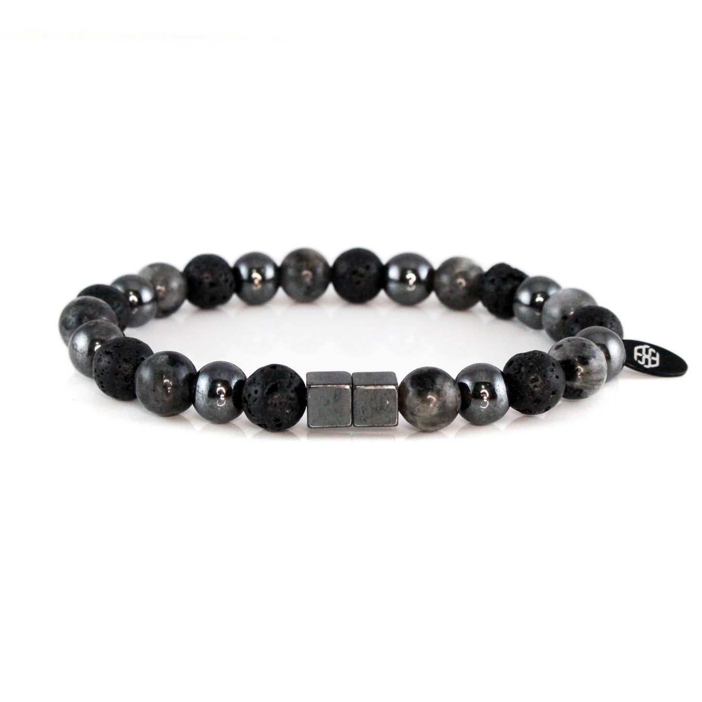 2111 Men’s Trio Wristband with Larvikite, Hematite and Lava Stone