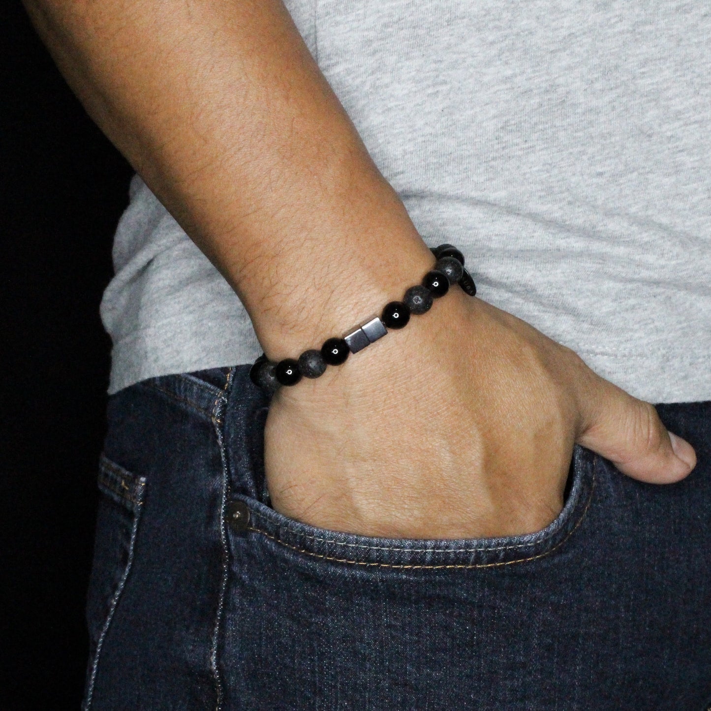 2106 Men’s Duo Wristband with Black Onyx and Lava Stone